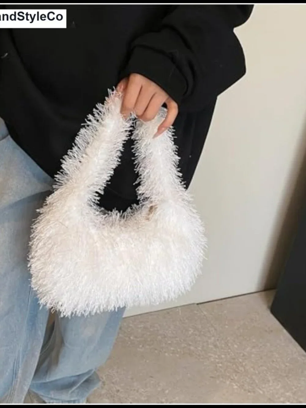 Faux Fur Fluffy Hobo Bag Furry Handbag Fuzzy Tote Shoulder Purse for Women